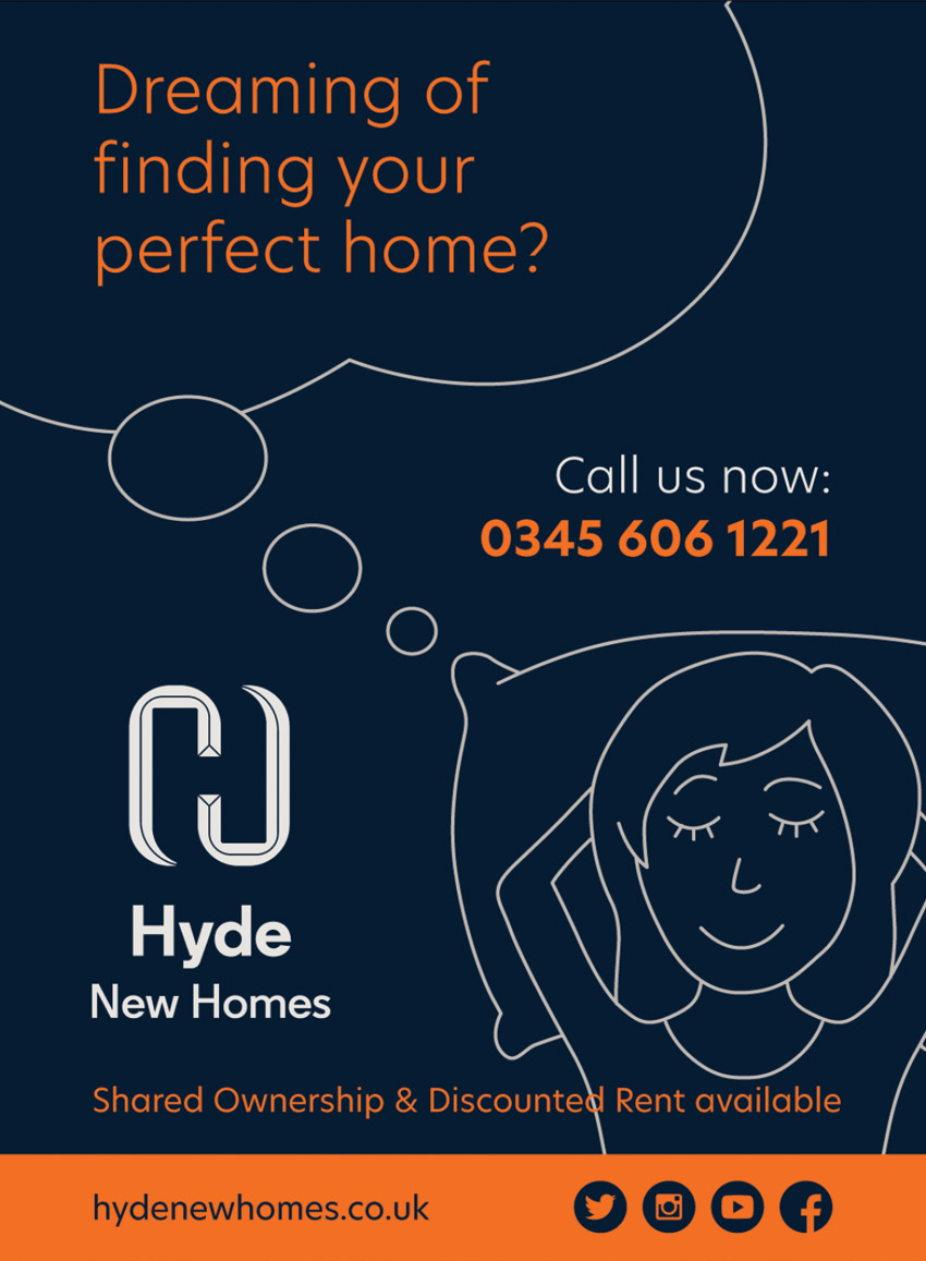 Hyde New Homes navy and orange advert